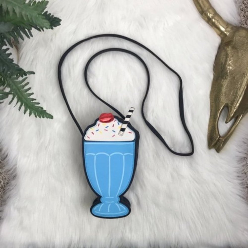 Black Faux Leather Ice Cream Sundae Crossbody Bag